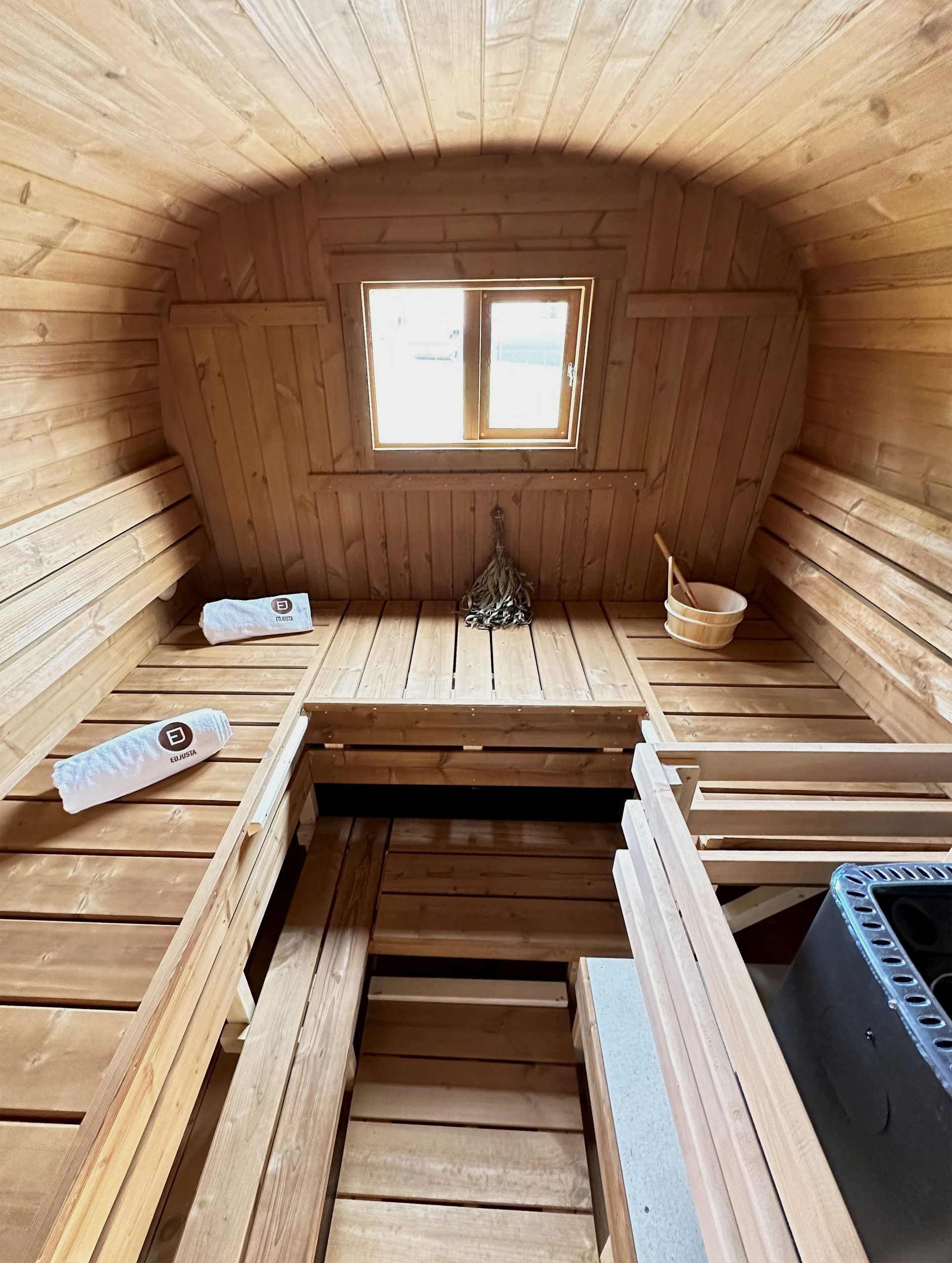 Thermowood mobile sauna on trailer - UK Mobile Saunas